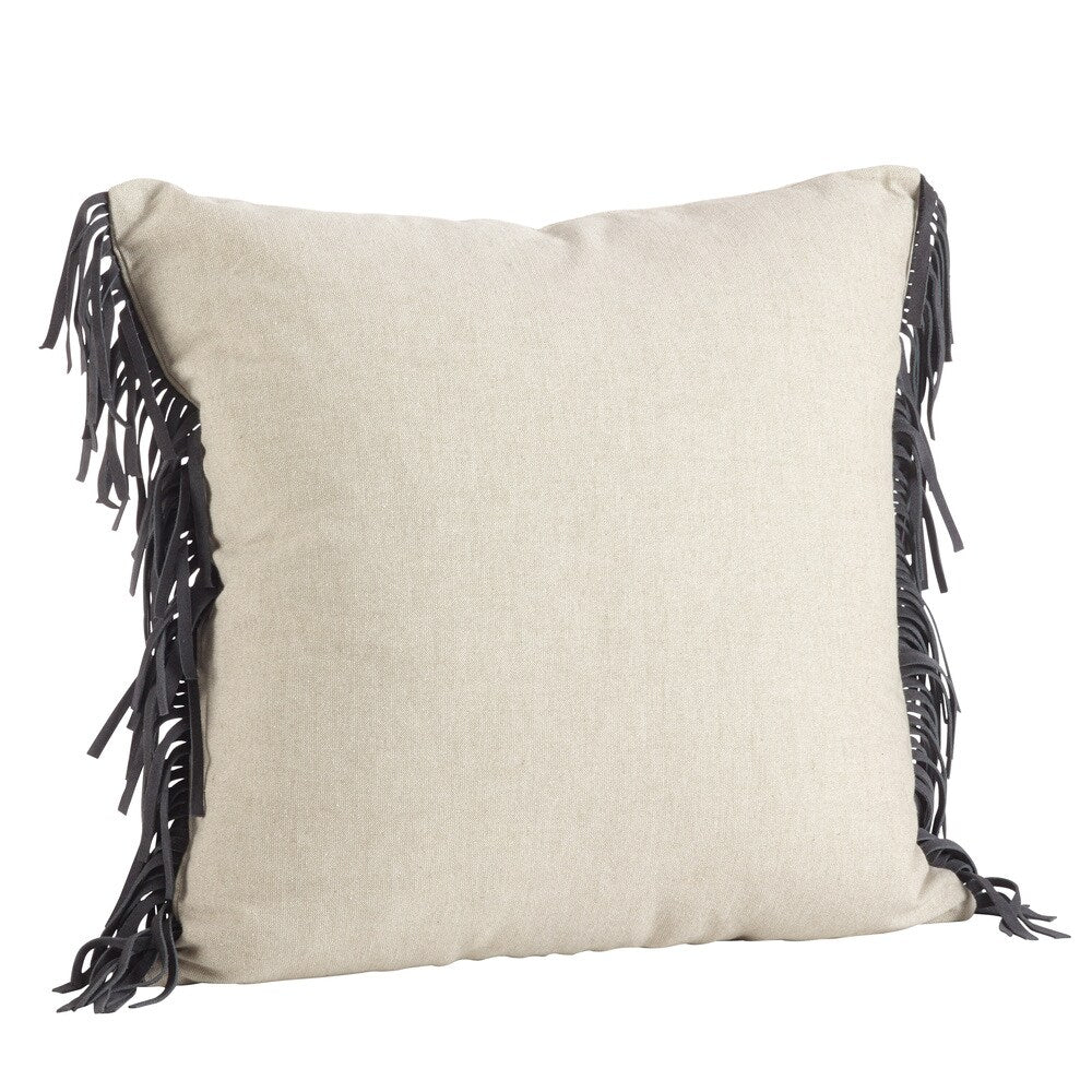 Natural Cowhide & Suede Fringe Trim Down Filled Pillow