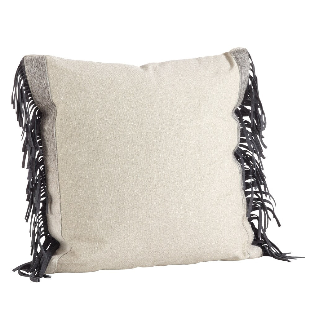 Natural Cowhide & Suede Fringe Trim Down Filled Pillow