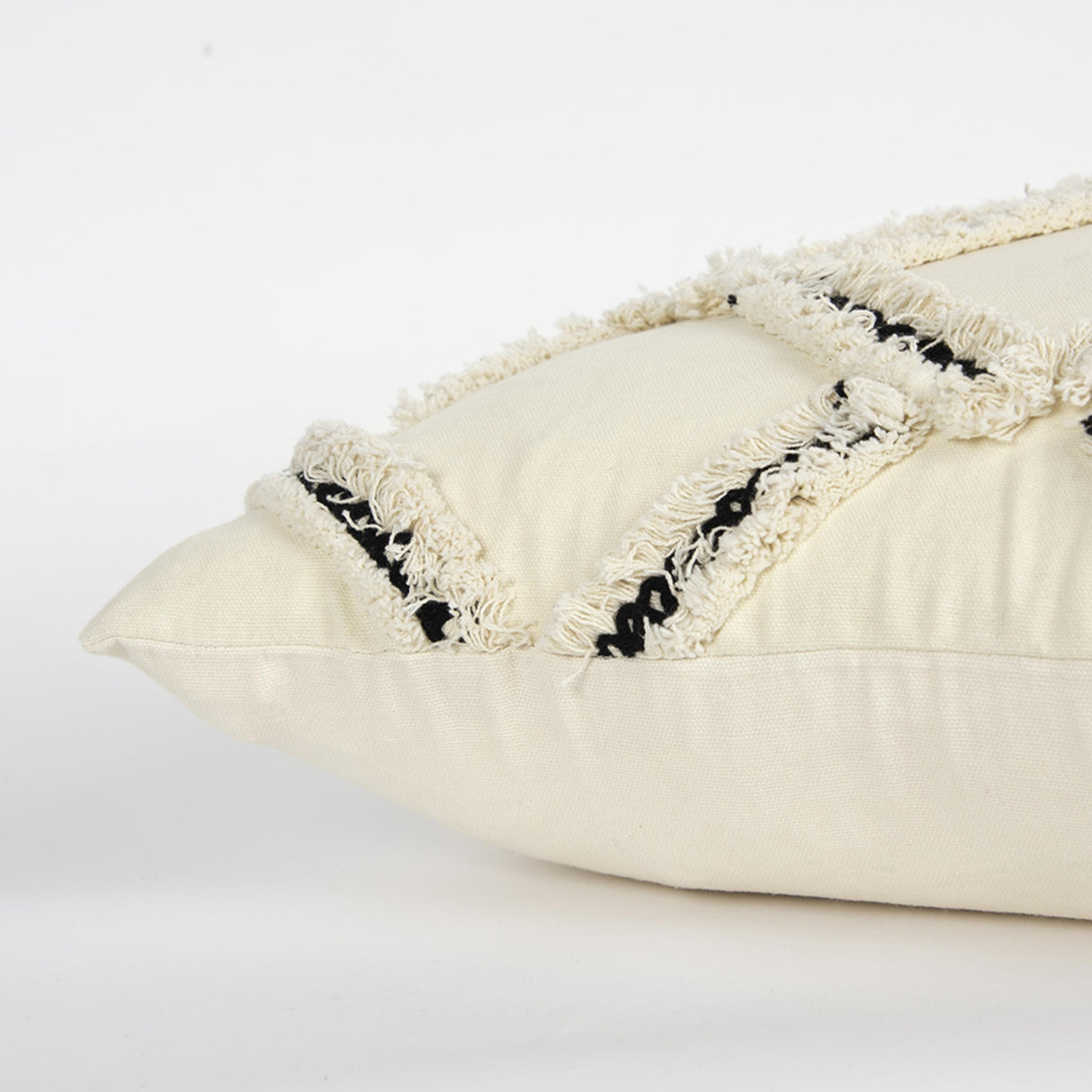 Rizzy Home Neutral Ivory and Black Geometric Throw Pillow