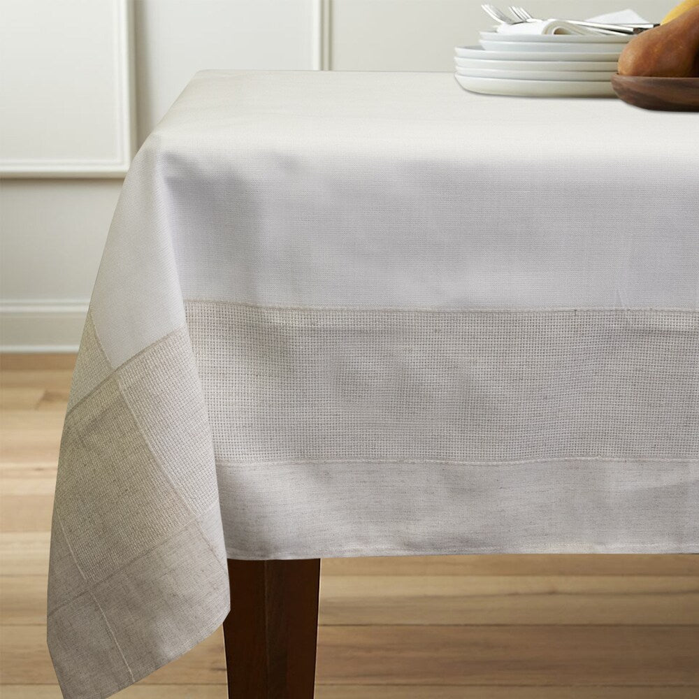 Natural Tan/Off-white Faux Linen 60-inch x 84-inch Tablecloth