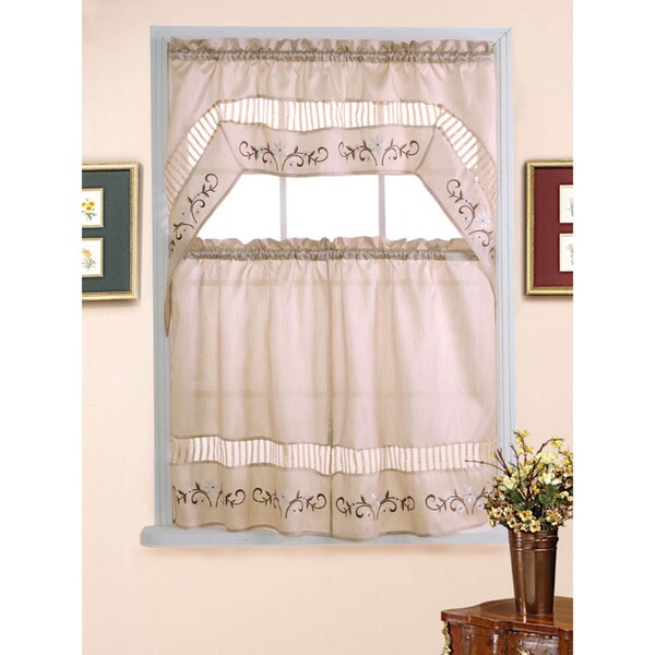 Natural Floral Tiered Curtain Sets (3-piece)