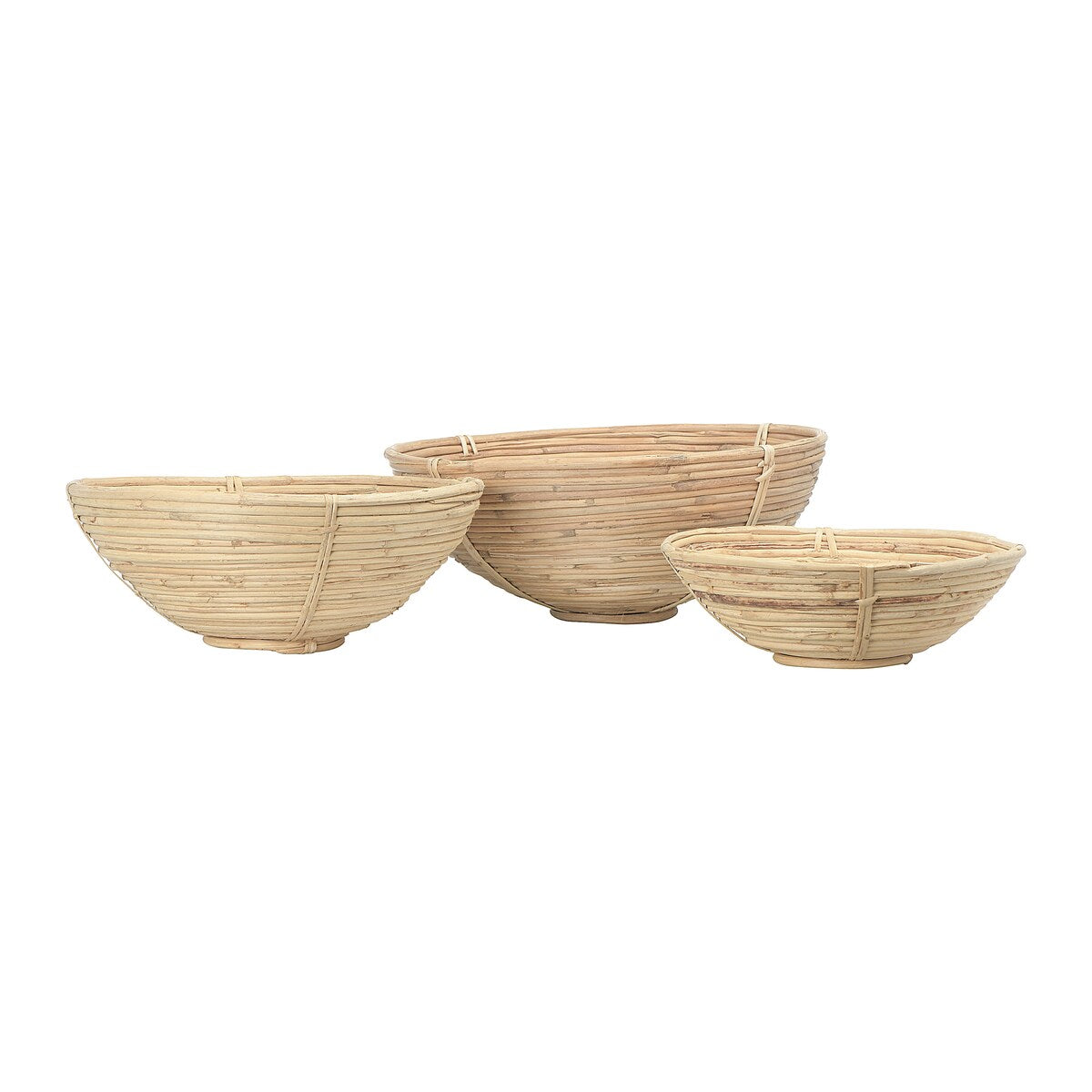 Natural Hand-Woven Cane Bowls, Set of 4