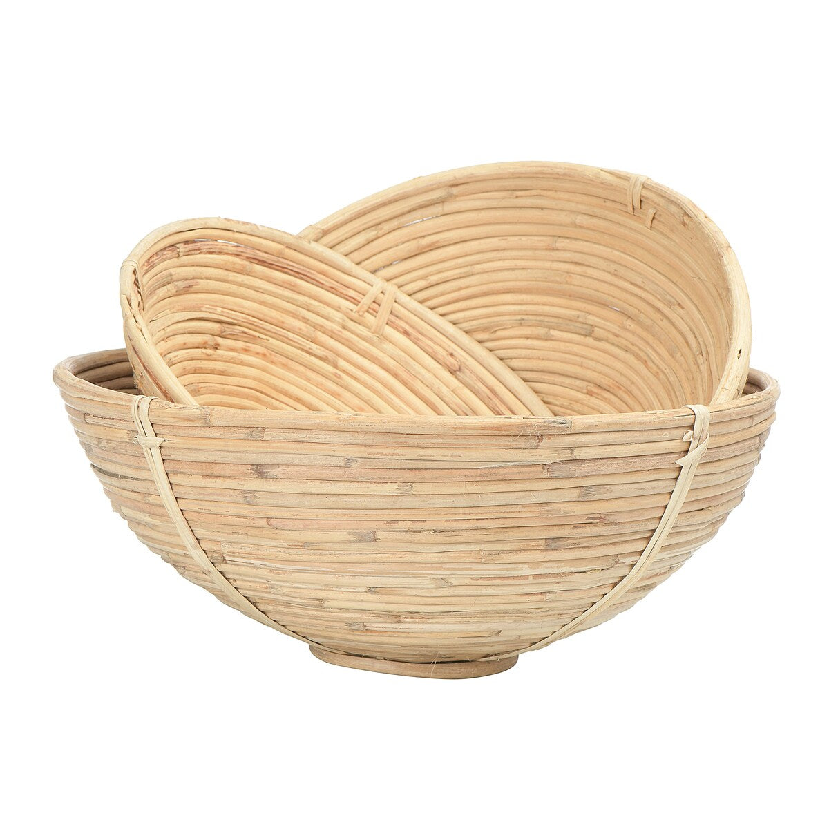 Natural Hand-Woven Cane Bowls, Set of 4