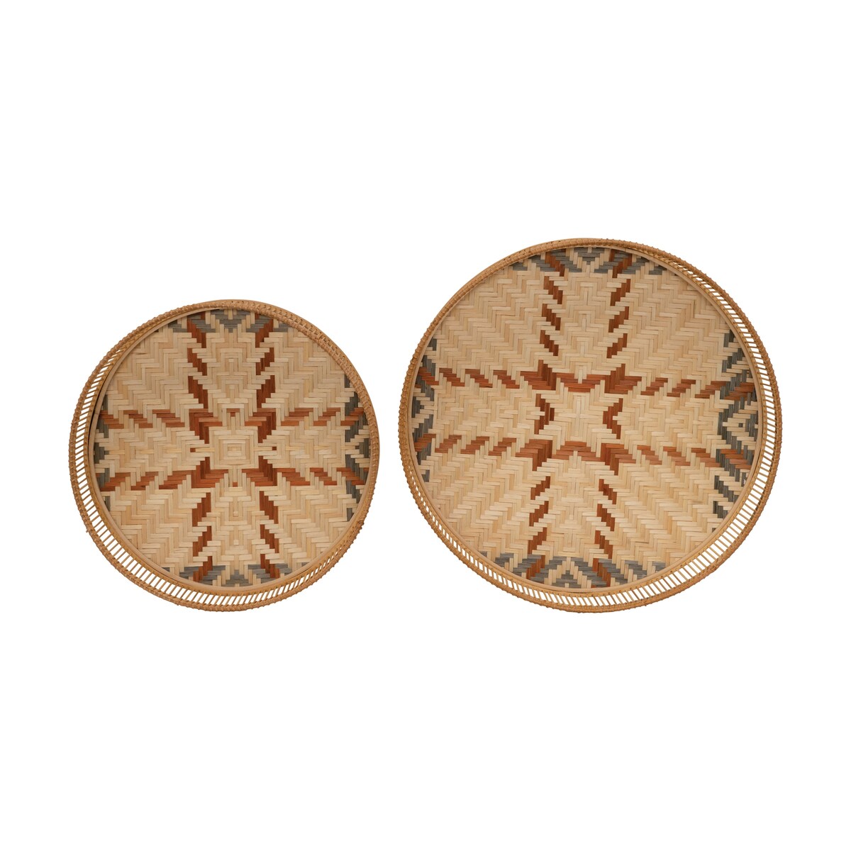 Natural Hand-Woven Trays, Set of 2