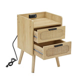 Natural Handmade Rattan Nightstand with Socket