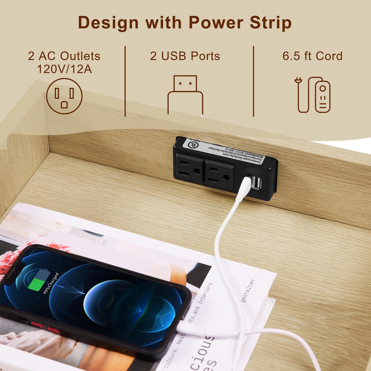 Natural Handmade Rattan Nightstand with Socket