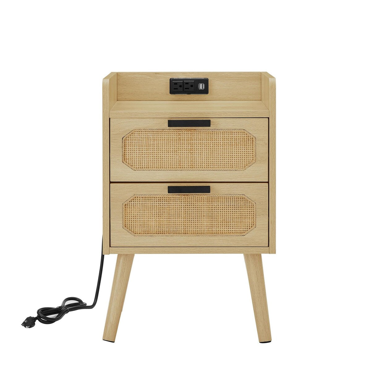 Natural Handmade Rattan Nightstand with Socket