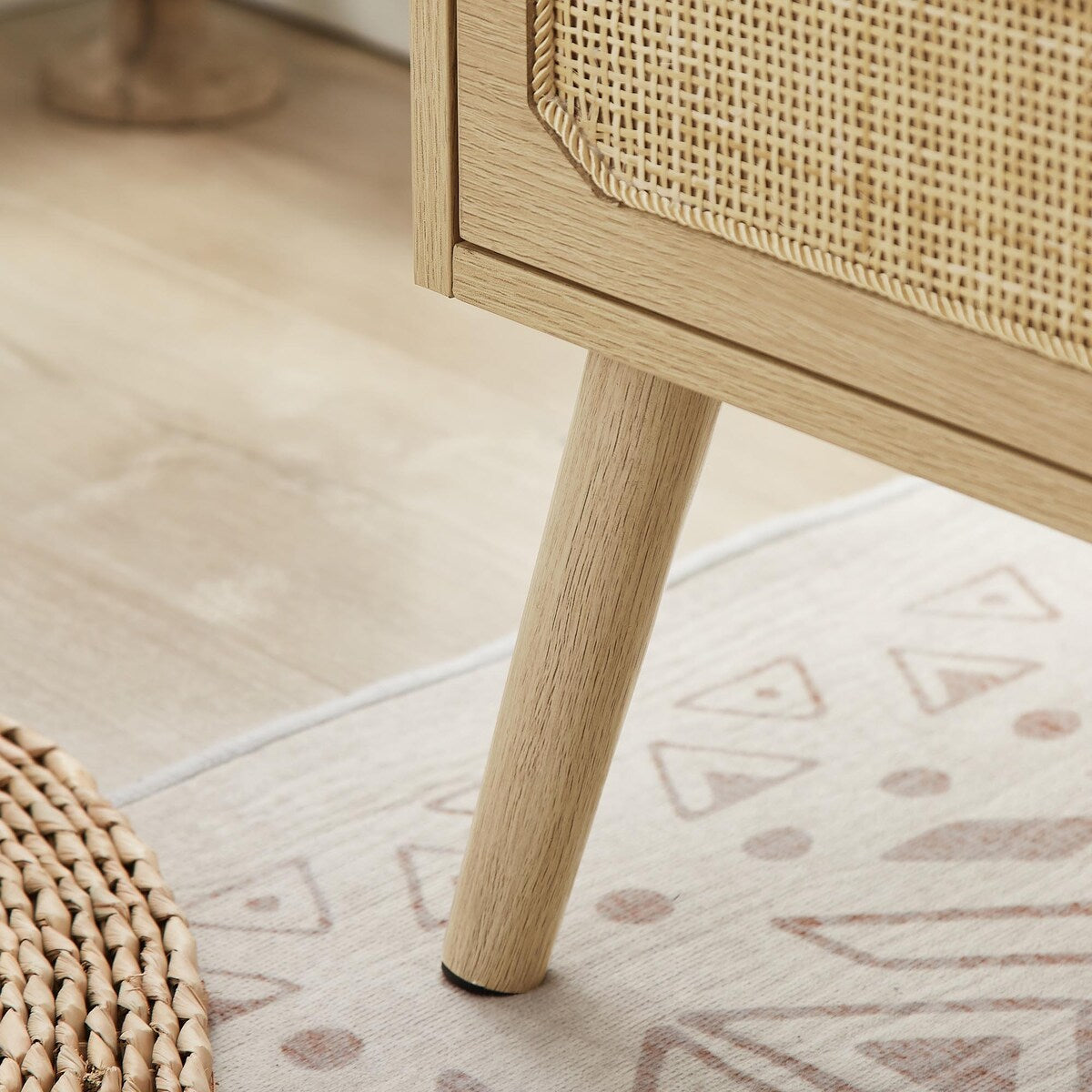 Natural Handmade Rattan Nightstand with Socket