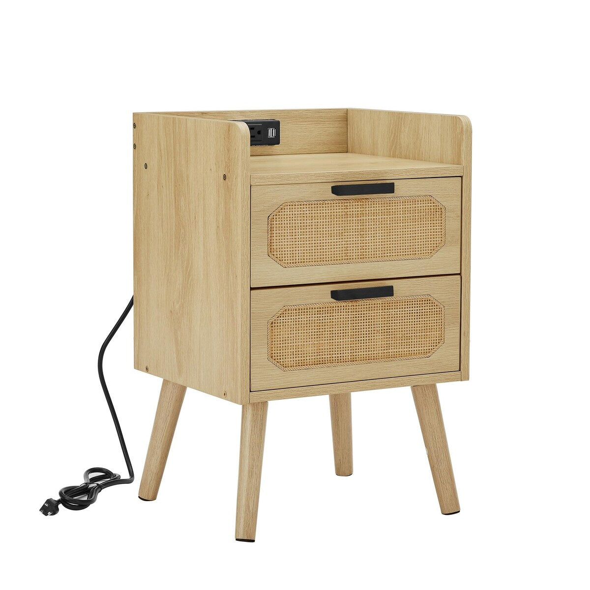 Natural Handmade Rattan Nightstand with Socket