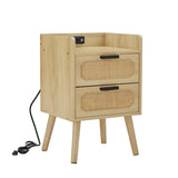 Natural Handmade Rattan Nightstand with Socket