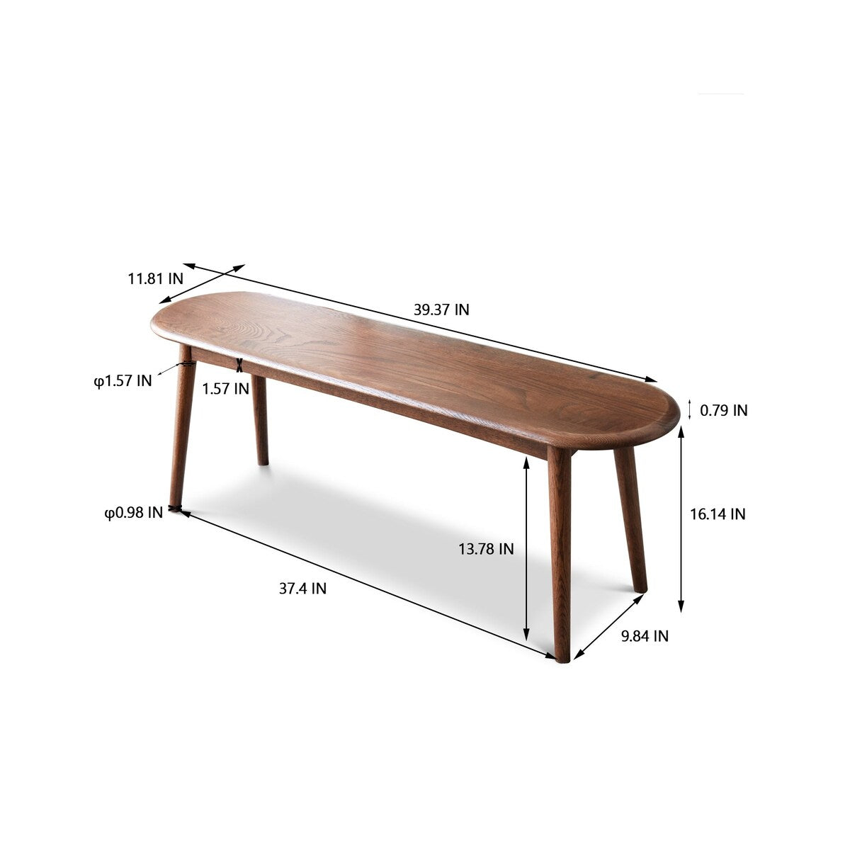 Natural Oak Wood Dining Bench for Dining Room, Bedroom