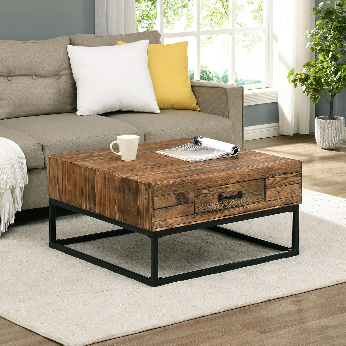 FirsTime & Co. Natural Orion Industrial Coffee Table, Wood Top, Metal Frame