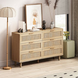 Natural Rattan Drawer Storage Cabinet with 6 Drawers, Perfect for Bedroom and Living Room, 51.18" Size