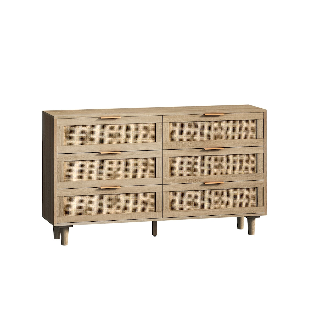 Natural Rattan Drawer Storage Cabinet with 6 Drawers, Perfect for Bedroom and Living Room, 51.18" Size