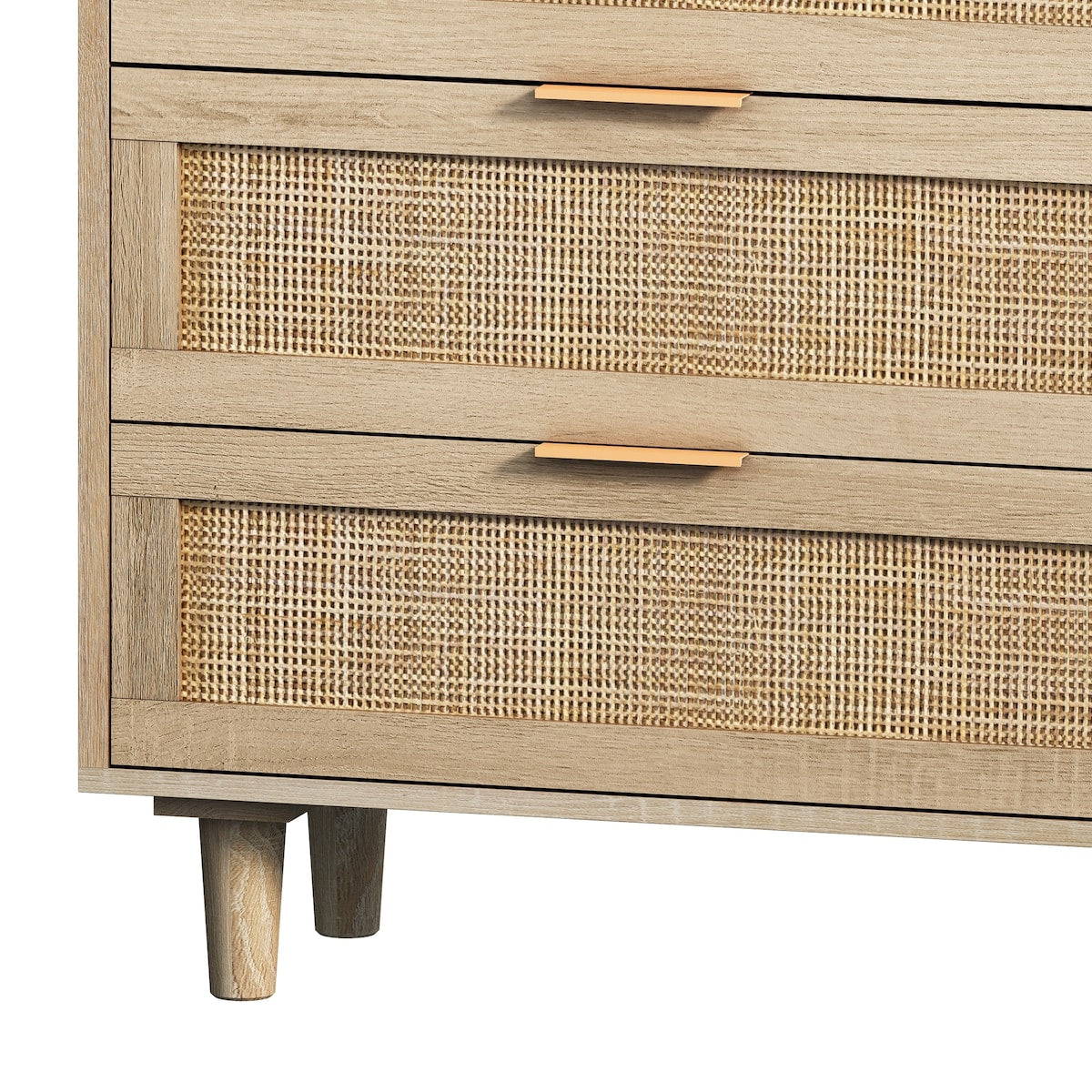 Natural Rattan Drawer Storage Cabinet with 6 Drawers, Perfect for Bedroom and Living Room, 51.18" Size