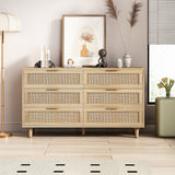 Natural Rattan Drawer Storage Cabinet with 6 Drawers, Perfect for Bedroom and Living Room, 51.18" Size