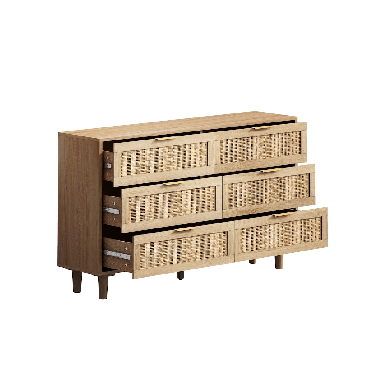 Natural Rattan Drawer Storage Cabinet with 6 Drawers, Perfect for Bedroom and Living Room, 51.18" Size