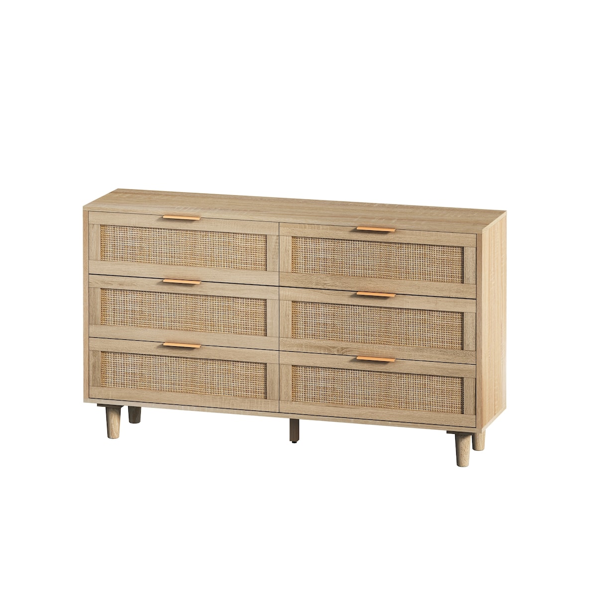 Natural Rattan Drawer Storage Cabinet with 6 Drawers, Perfect for Bedroom and Living Room, 51.18" Size