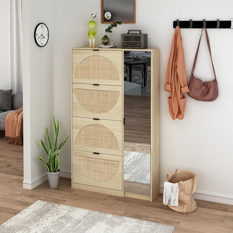 Shoe Cabinet with 4-Tier Shoe Rack Storage Cabinet Wood 4 Door