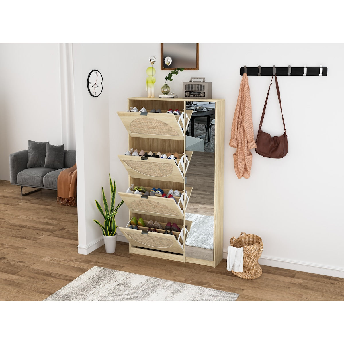 Shoe Cabinet with 4-Tier Shoe Rack Storage Cabinet Wood 4 Door