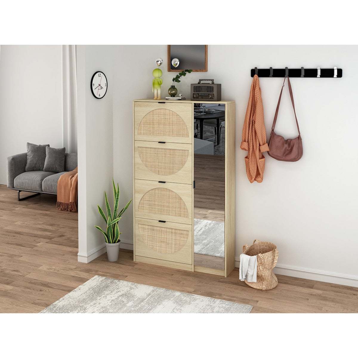 Shoe Cabinet with 4-Tier Shoe Rack Storage Cabinet Wood 4 Door