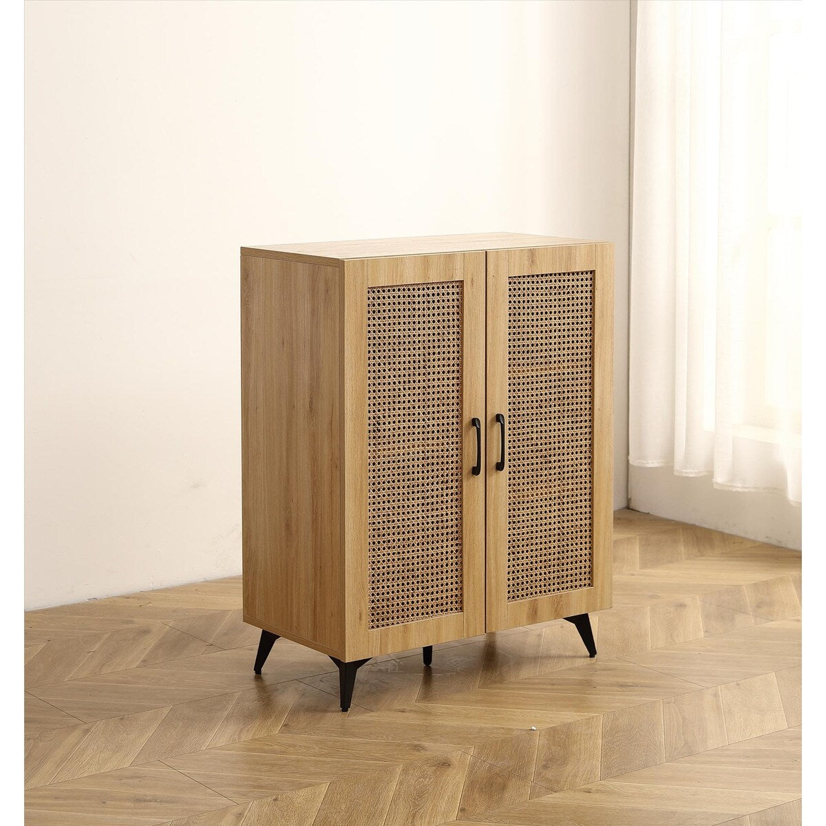 Natural Rattan Storage Cabinet Double Door Shoe Cabinet