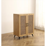 Natural Rattan Storage Cabinet Double Door Shoe Cabinet