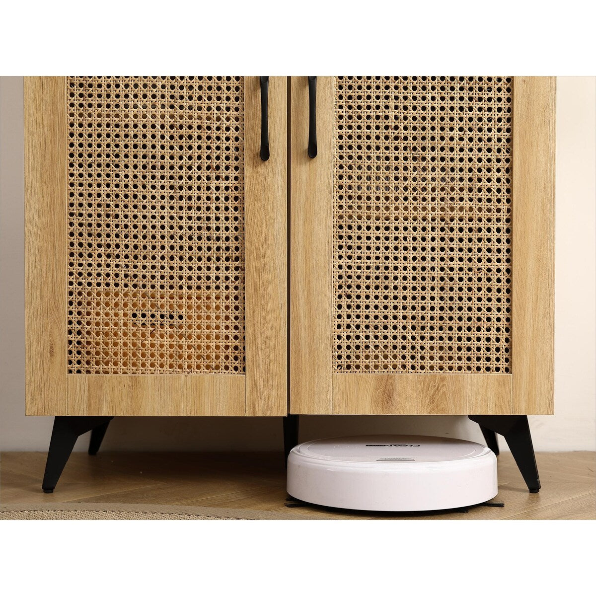 Natural Rattan Storage Cabinet Double Door Shoe Cabinet
