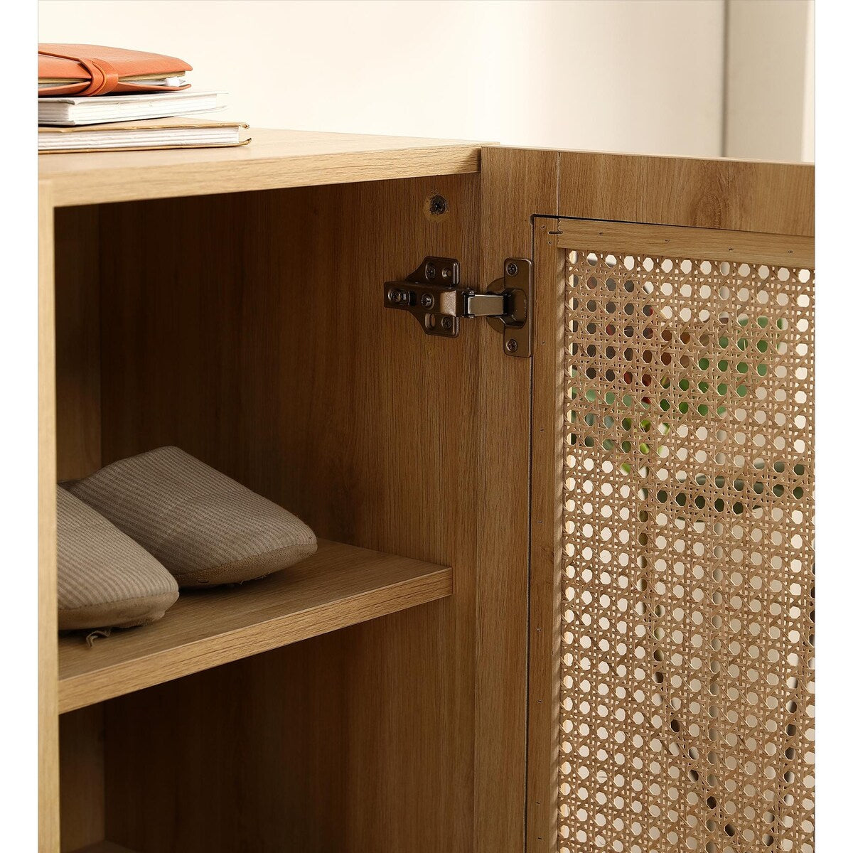 Natural Rattan Storage Cabinet Double Door Shoe Cabinet