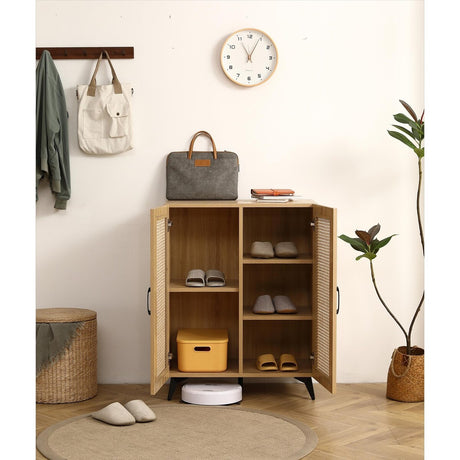 Natural Rattan Storage Cabinet Double Door Shoe Cabinet