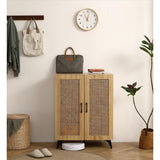 Natural Rattan Storage Cabinet Double Door Shoe Cabinet
