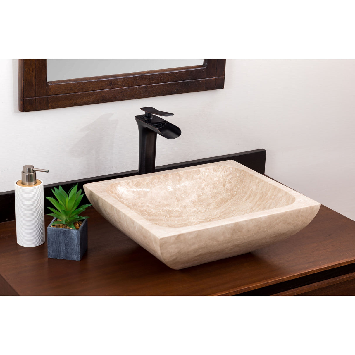 Natural Stone Vessel Bathroom Sink - Rectangular Stone Sink