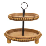 Natural Wood Beaded Two-Tiered Tray