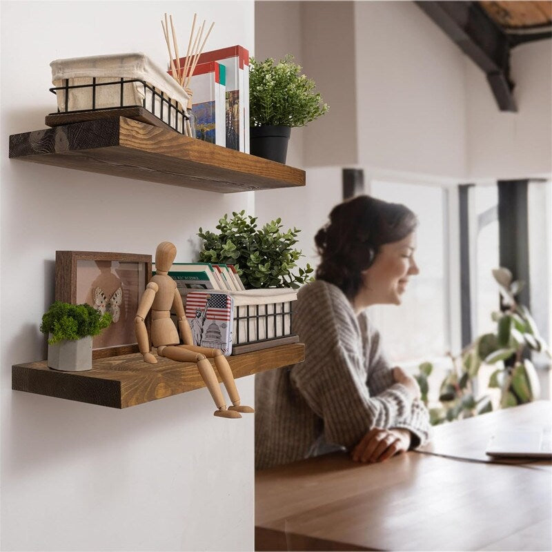 Natural Wood Floating Shelves Set of 2