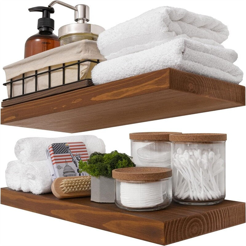 Natural Wood Floating Shelves Set of 2