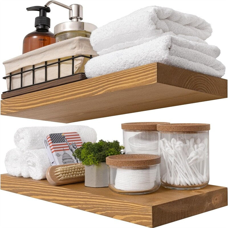 Natural Wood Floating Shelves Set of 2