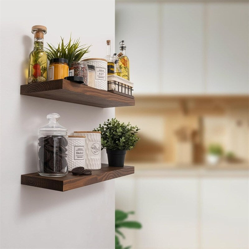 Natural Wood Floating Shelves Set of 2
