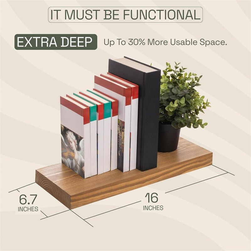 Natural Wood Floating Shelves Set of 2