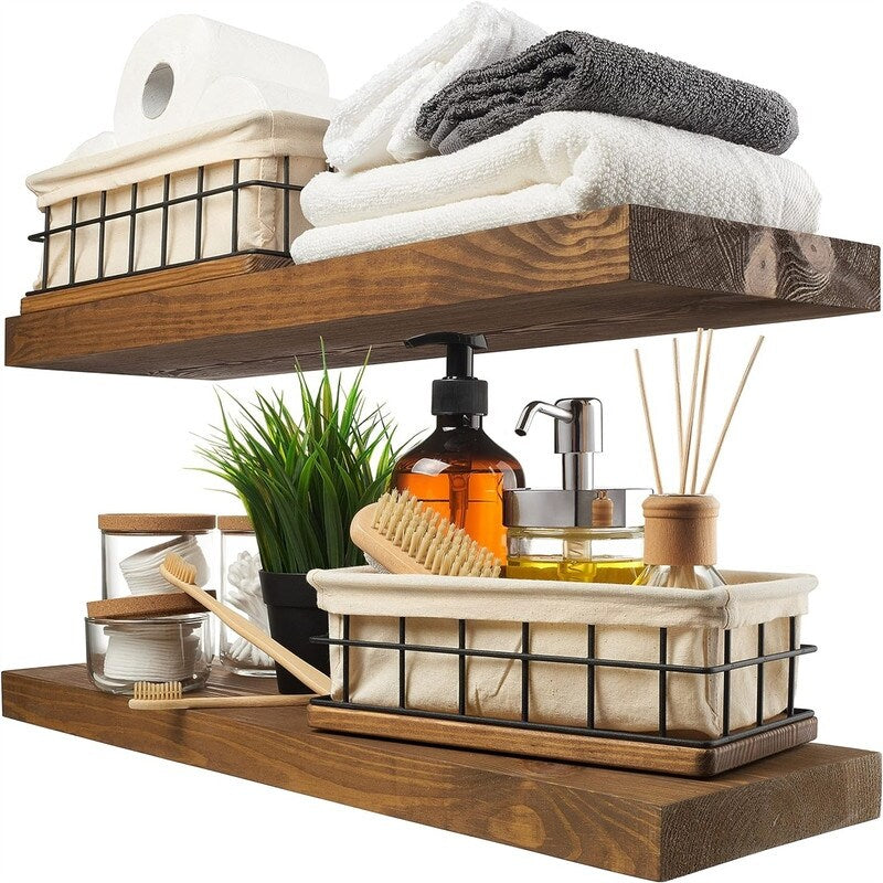 Natural Wood Floating Shelves Set of 2