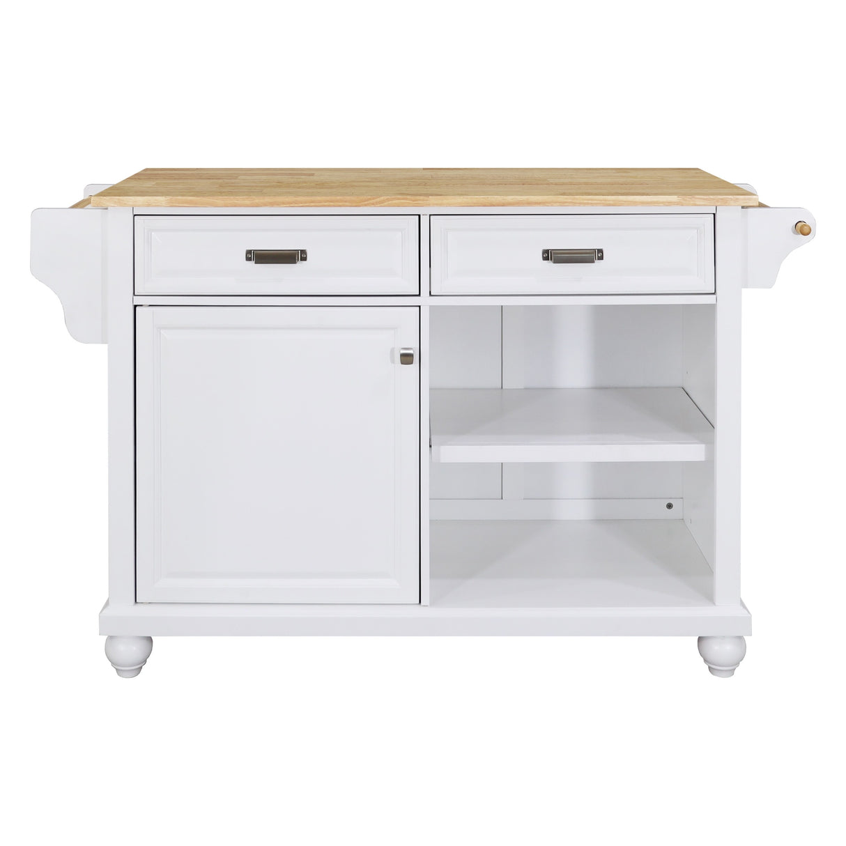Natural Wood Topped Kitchen Island with Storage, Mobile Kitchen Cart