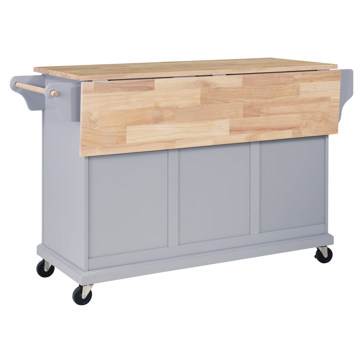 Natural Wood Topped Kitchen Island with Storage, Mobile Kitchen Cart