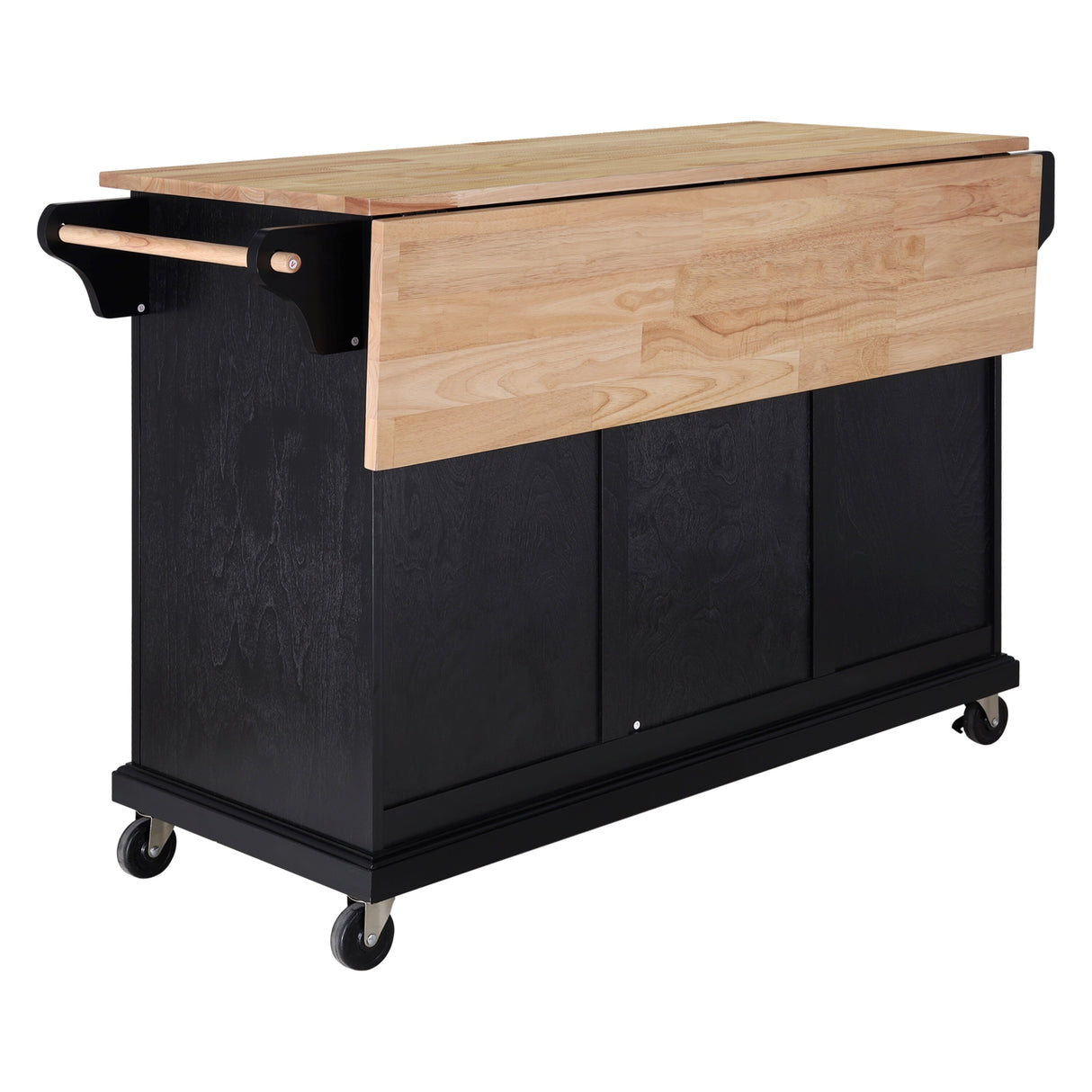 Natural Wood Topped Kitchen Island with Storage, Mobile Kitchen Cart