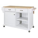 Natural Wood Topped Kitchen Island with Storage, Mobile Kitchen Cart