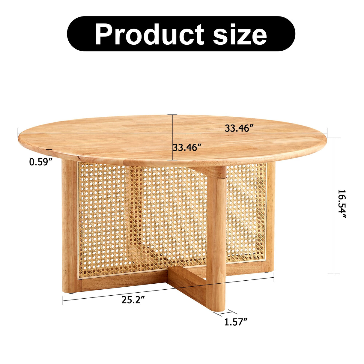 Natural Wooden Coffee Table with Faux Rattan Trim Accent End Table