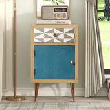 Natural Wooden Nightstand - Color-Matched Drawer Panels, Solid Wood Frame, Metal Feet - Modern Bedside Elegance