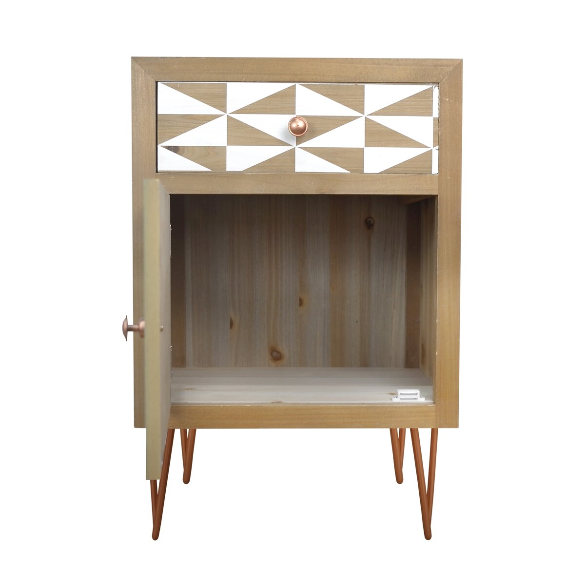 Natural Wooden Nightstand - Color-Matched Drawer Panels, Solid Wood Frame, Metal Feet - Modern Bedside Elegance