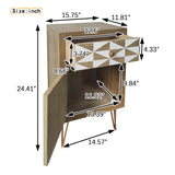 Natural Wooden Nightstand - Color-Matched Drawer Panels, Solid Wood Frame, Metal Feet - Modern Bedside Elegance