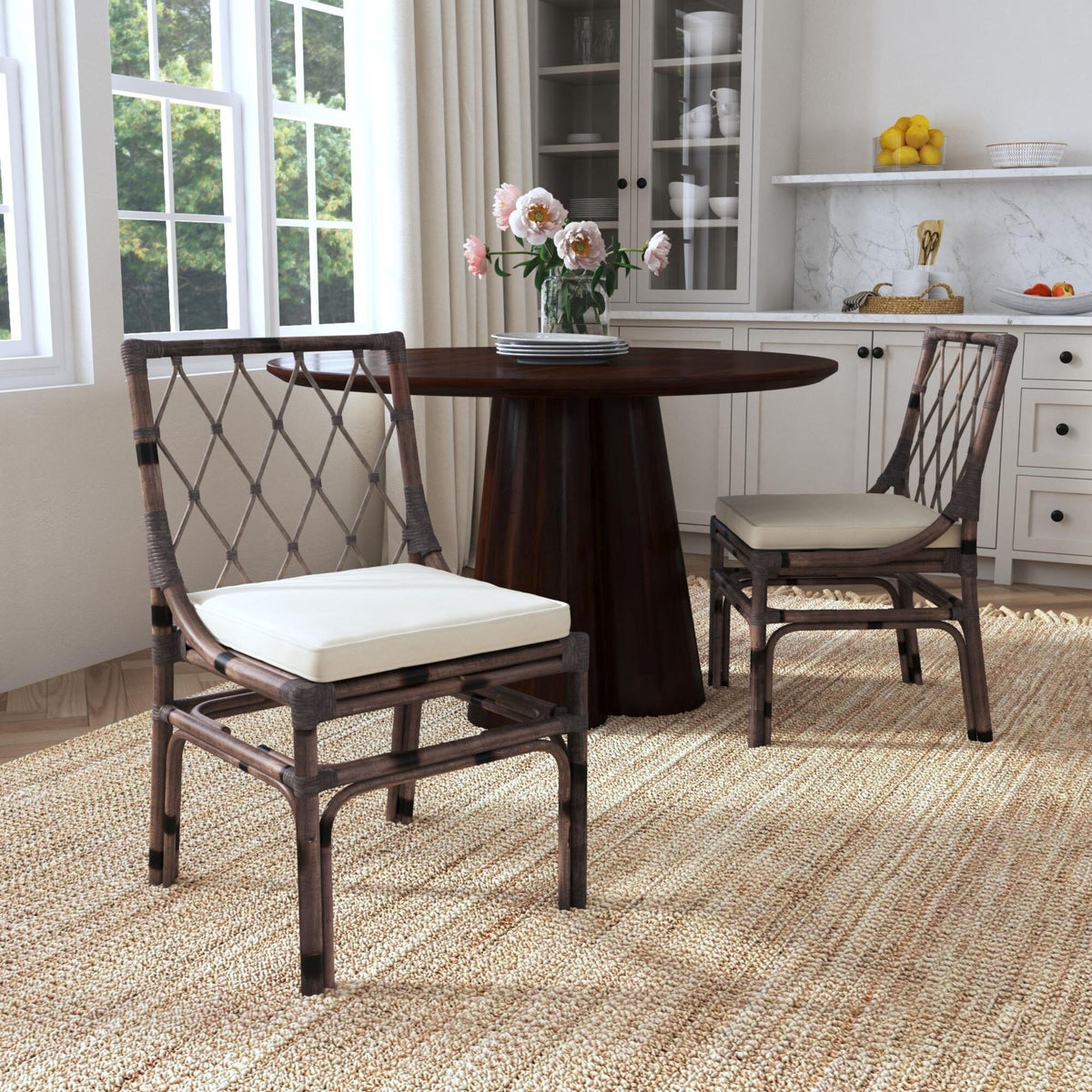 Natural Woven Rattan Cushioned Side Chairs (Set of 2) by East at Main