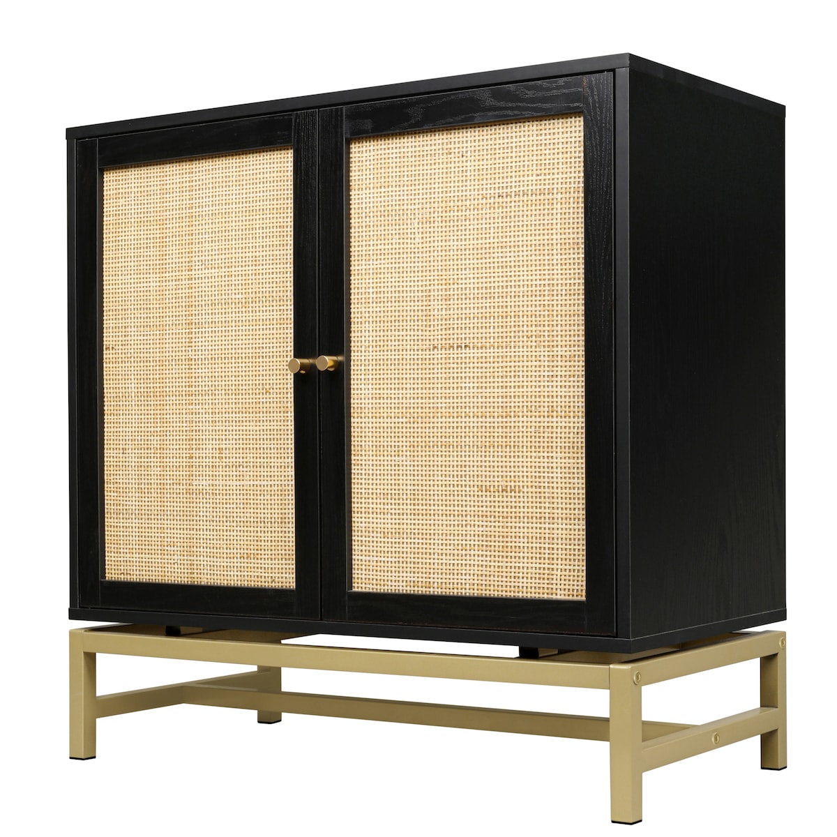 Natural rattan, 2 door cabinet, with 1 Adjustable Inner Shelves, rattan, Accent Storage Cabinet, Set of 2