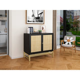 Natural rattan, 2 door cabinet, with 1 Adjustable Inner Shelves, rattan, Accent Storage Cabinet, Set of 2